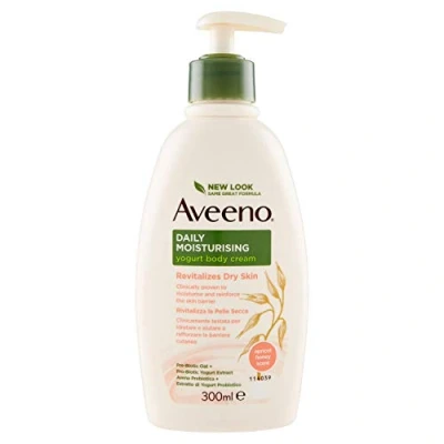 Imagen de Aveeno crema hidratante diaria con yogur, miel y albaricoque, corporal para pieles secas avena yogur griego, 300 ml