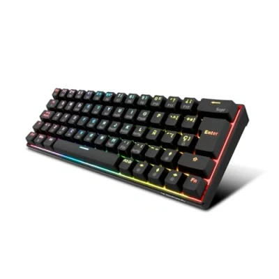 Imagen de KROM Kyara Teclado Gaming mecánico RGB, Bluetooth 5.0, 2,4 GHz y USB, diseño en Formato 60%, Switches Intercambiables, Compatible Windows, Android, iOS Mac, Layout Español, Color Negro