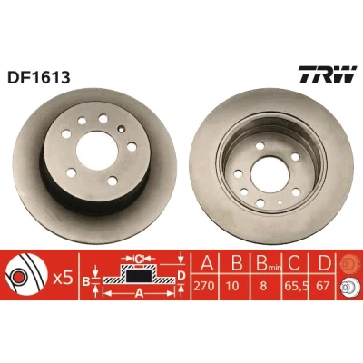 Imagen de TRW DF1613 Disco de freno 270 10 5 110 macizo barnizado altamente carbonizado con tornillos OPEL: Omega A Berlina