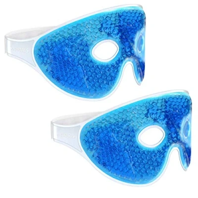 Imagen de Navaris Compresa fría para ojos 2x Antifaz de gel calor y frío Compresas ajustables reutilizable la cara con forma gafas Azul