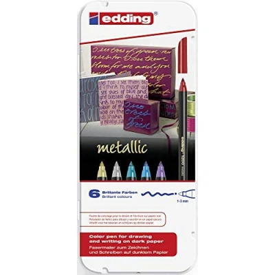 Imagen de edding 1200 rotulador de color metálico multicolor x6 punta redondeada 1 3 mm para escribir, dibujar y esbozar libros visitas,fabricación tarjetas,artesanías bricolaje scrapbooking