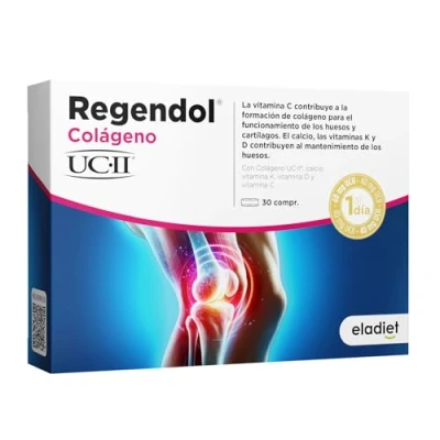 Imagen de Eladiet Complemento Alimenticio Regendol UC II 30 Comprimidos Contribuye al Mantenimiento de Huesos y Articulaciones Favorece la Formación del Colágeno Rico en Vitaminas C, D K2