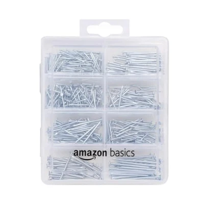 Imagen de Amazon Basics Juego de clavos variados incluye acabado, alambre, normales, brad y para colgar cuadros, 550 unidades