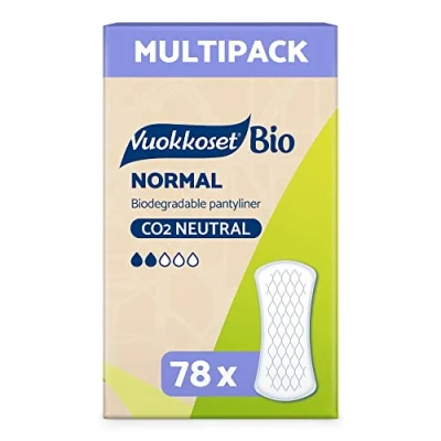 Imagen de Vuokkoset Bio Protegeslip Salvaslip Ecológico Biodegradable 15,5 cm Multipack 78 unidades para piel sensible Algodón Orgánico Sin colorantes, fragancias ni cloro Núcleo Absorbente