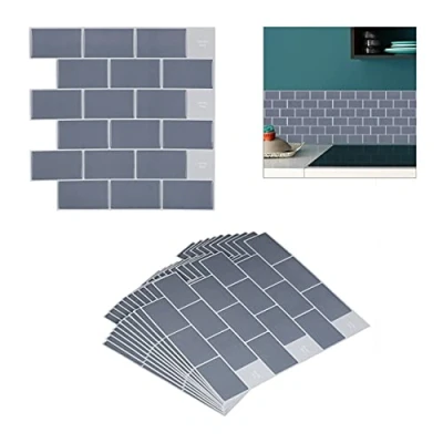 Imagen de Relaxdays Pack 10 Vinilos Pared, Pegatinas 3D Autoadhesivas, Cocina o Baño, Estilo Estación Metro, 30,5x30,5 cm, Gris