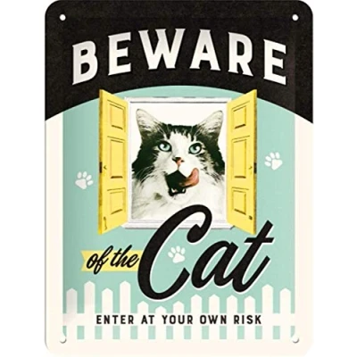 Imagen de Nostalgic Art Cartel de Chapa Retro Beware of The Cat Idea Regalo para dueños Gatos, metálico, Diseño Vintage decoración, 15 x 20 cm