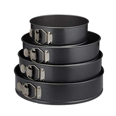 Imagen de relaxdays Set de cuatro moldes para bizcochos, Ø 18/24/26/28 cm, Redondos, Fondo desmontable, Antiadherente, 250º, Gris