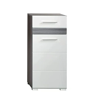 Imagen de trendteam smart living Cómoda SetOne, Madera de ingeniería, Blanco Brillante, Gris Ahumado, 37x 80 x 31 cm
