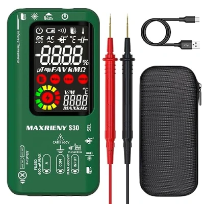 Imagen de MAXRIENY Multímetro Digital Termómetro Infrarrojo Recargable Voltímetro Inteligente 9999 Recuentos Probador de Corriente Eléctrica Capacidad Diodo Voltaje para LED Automotriz Electrónico