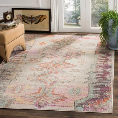 Imagen de Safavieh Alfombra Bohemia para salón, Comedor, Dormitorio, colección Crystal, Pelo Corto, Gris Claro y Morado, 122 x 183 cm