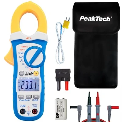 Imagen de PeakTech 1650 pinza amperimétrica RMS 400A AC/DC, multímetro digital, TUV/GS, de corriente 4000 cuentas, voltímetro sin contacto, medición corriente, probador continuidad Máx 600 V