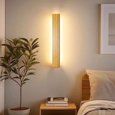 Imagen de Apliques de pared LED Lámpara madera para interiores Luces bambú 18w 3000k Iluminación moderna dormitorio Sala estar Pasillo,60cm