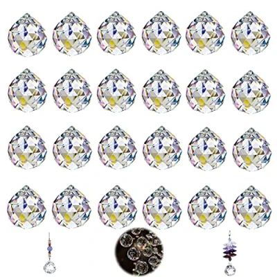 Imagen de Bola de Cristal Prisma 24pcs Transparente Colgante Feng Shui Suncatcher Arcoiris Ventana Bolas para Decoración Lámpara Boda