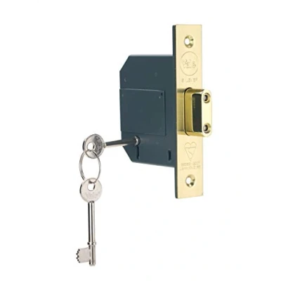 Imagen de Yale P M562 PB 67 PM562 Punto muerto británico estándar de 5 palancas, alta seguridad, paquete Visi, adecuado para puertas externas, acabado latón, 2.5 pulgadas / 64 mm