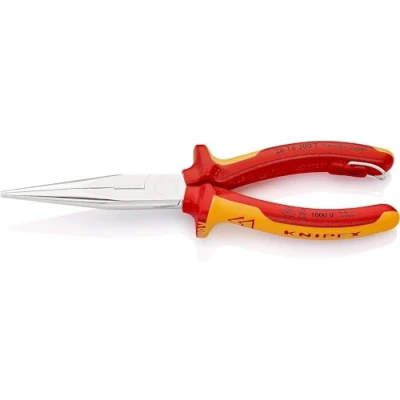 Imagen de Knipex Alicate de montaje (alicate boca cigüeña) cromado, homologado por VDE; con anilla fijación aislada e integrada para colocar una protección anticaída 200 mm 26 16 T