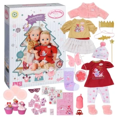 Imagen de Baby Annabell Calendario de Adviento 709634 24 prendas y accesorios navideños para muñecas 43 cm Incluye jersey, gorro, vestido, botas, corona, chupete más Edad: 3+ años