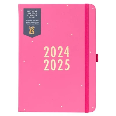 Imagen de Busy B Agenda de planificación perfecta mediados año Agosto 2024 2025 Rosa semanal A5 piel sintética con pegatinas, portabolígrafos y bloc notas