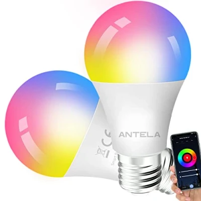 Imagen de ANTELA Bombillas Alexa E27 WiFi Inteligente LED 9W 806LM, Bombilla RGB 2700K 6500K Compatible Con Google Home/Alexa, 2 Pcs