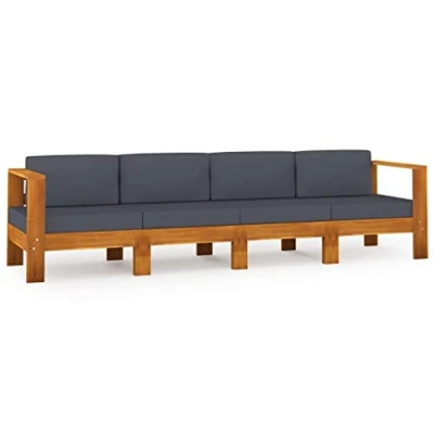 Imagen de vidaXL Sofá de Jardín 4 Plazas con Cojín Patio Muebles Mobiliario Terraza Exterior Hogar Silla Asiento Acolchado Gris Oscuro Madera Acacia
