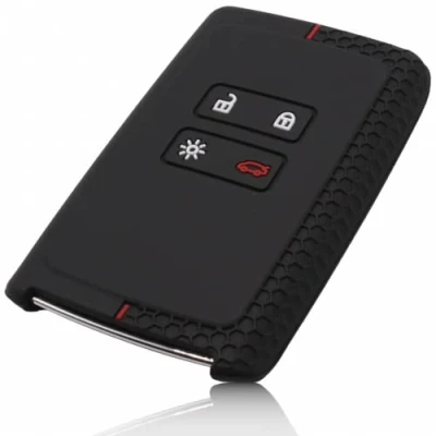 Imagen de FOAMO Funda de silicona para llave coche compatible con Renault Smartkey 4 botones (solo Keyless Go), color negro y rojo