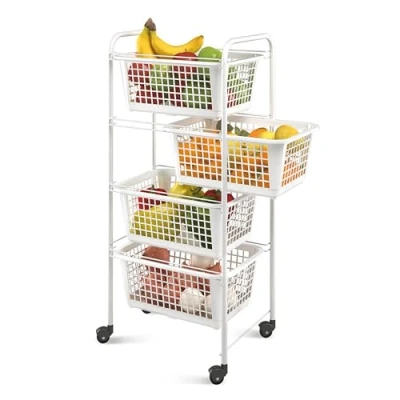 Imagen de Metaltex MIAMI Carro Multiuso con Ruedas, 4 Cestas Extraíbles. Color Blanco. 83x38x30 cm