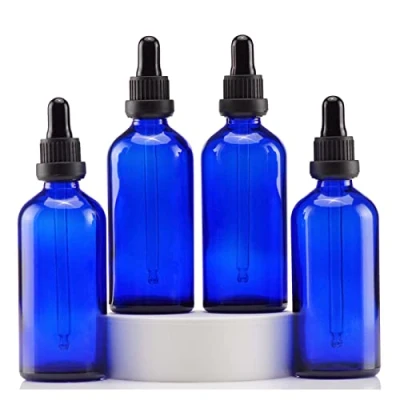 Imagen de YIZHAO Azul Frasco Cuentagotas Cristal 100ml, con Goteros Cristal, para Aceite Esencial, Laboratorio, Aromaterapia, Fragancia, Masaje, Cosméticos, Viajes 4Pcs