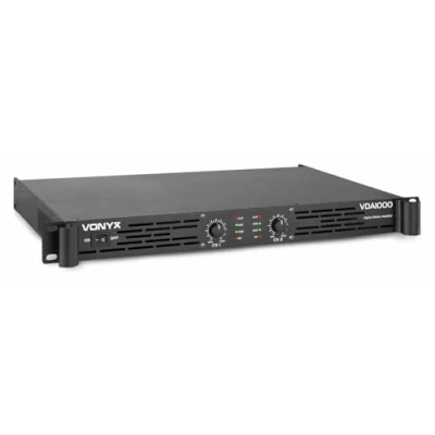 Imagen de Vonyx VDA1000 Amplificador Potente de 2 x 500W con Ecualizador 3 Bandas, Entrada combinada DMX Canales, Salida Speak On, Ideal para Altavoces DJ, Discotecas, Bares Eventos. Negro