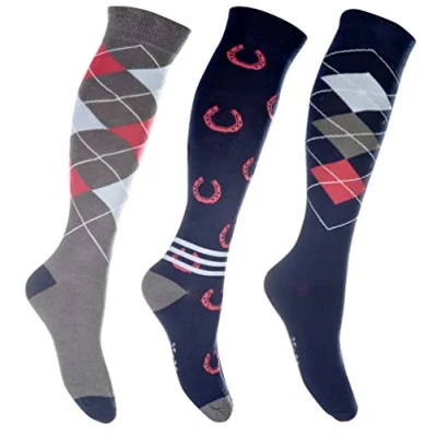 Imagen de HKM Cardiff Calcetines de equitación, Azul Oscuro Rojo, M para Mujer