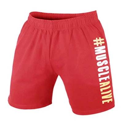 Imagen de Muscle Alive Hombres Culturismo Gimnasio Rutina de Ejercicio Pantalones Cortos Terry Algodón 7 Inseam MA New Rojo M