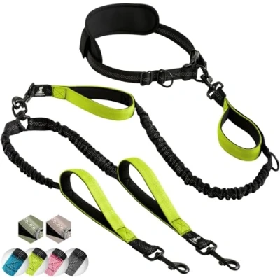 Imagen de SparklyPets Correa doble manos libres Para perros de raza mediana y grande, arnés profesional con costuras reflectantes, entrenar, caminar, trotar correr tu mascota (Verde, 2 Perros)
