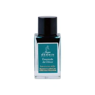 Imagen de Jacques Herbin 16035JT Botella de tinta con purpurina dorada para plumas, rodillo, pluma vidrio y portaplumas 15 ml, esmeralda Chivor