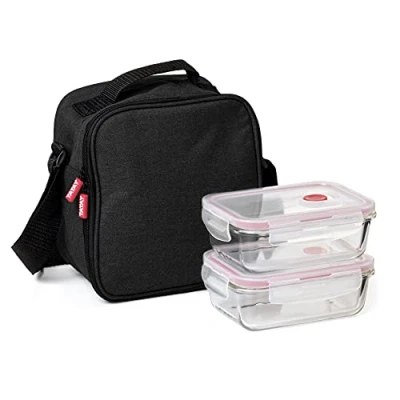 Imagen de TATAY Urban Food Casual Bolsa Térmica Porta Alimentos, 3L de Capacidad, 2 Tuppers Herméticas Cristal 0.57 L Incluídas, Color Negro, 22 x 12 21.5 cm, 3.5