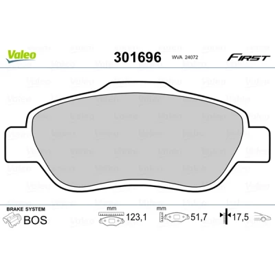 Imagen de VALEO 301696 Juego de pastillas freno FIRST Eje delantero excl. contacto avisador desgaste sin chapa antichirridos FIAT: Panda II Hatchback