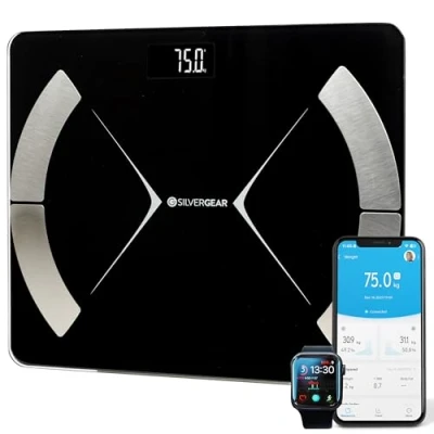 Imagen de Silvergear® Báscula de Baño Digital Grasa Corporal y Muscular Inteligente Análisis Bluetooth con App Mide IMC, Peso, Agua, Proteínas, Peso óseo, BMR Neg