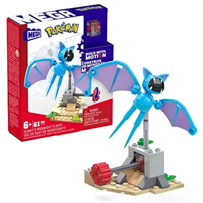 Imagen de Mega Construx Pokémon Vuelo en el Desierto de Zubat Constructor Aventuras Set pequeño Bloques construcción con Personaje, 61 Piezas, Juguete +6 años (Mattel HKT19)