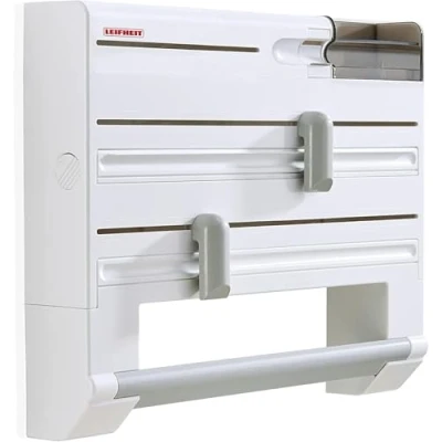 Imagen de Leifheit Portarrollos de pared Parat Plus ComfortLine, porta rollos para papel cocina, aluminio, film y bolsas congelar, soporte pared, Color Blanco