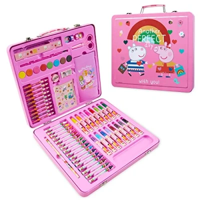 Imagen de Peppa Pig Maletín Pinturas para Niñas, Set Dibujo Niña con Rotuladores, Lápices de Colores y Pegatinas, Estuche Completo 60 Pzs Colorear Actividades Niñas 3 Años (Rosa)