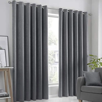 Imagen de Fusion Strata Par de Cortinas Opacas con Ojales, Polyester, Plateado, 229 cm Ancho x 275 Largo