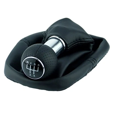 Imagen de L&amp;P A0254 7 Funda para palanca de cambios, color negro, perilla perforada, piel sintética, 5 marchas, 12 mm, compatible con VW Golf 2 II 3 III Polo 6N Passat 35i, etc. Abrazadera Plug Play