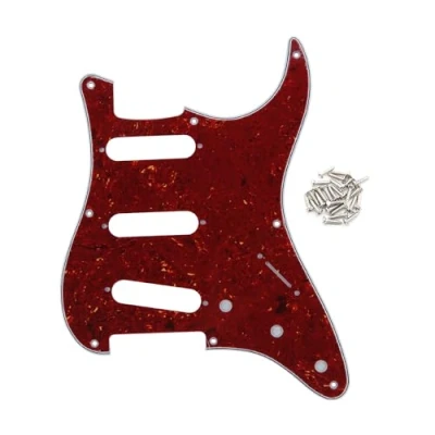 Imagen de IKN 8 Hole SSS Pickguard Blindaje de aluminio respaldo grande con tornillos montaje para reemplazo guitarra eléctrica estilo ST, tortuga roja 4 capas