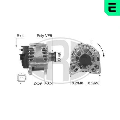 Imagen de ERA 210056A Alternador 14V 125A RENAULT: CLIO 2, LAGUNA 2 Grandtour, Kangoo I, OPEL: Vivaro A Furgón, Combi