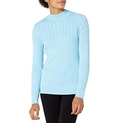 Imagen de Amazon Essentials Jersey Trenzado Ligero de Manga Larga con Cuello Perkins y Corte Clásico Mujer, Azul Cielo, XL