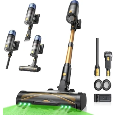 Imagen de Proscenic P15 Aspiradora sin Cable ,580W/50kPa/70Min, Autoportante, Luz Verde, Sistema de 6 Filtros, Cepillo Anti Enredos, Ideal para Alfombras,Sofá,Coche, Pelo Mascotas, Cortina