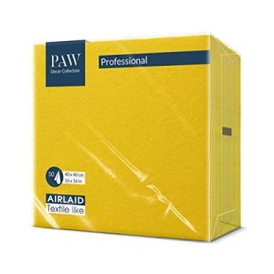 Imagen de PAW Servilletas Airlaid (40 x 40 cm) I 50 piezas Lisas Con aspecto de tela Elegante decoración mesa HoReCa Para ocasiones importantes como bodas, fiestas Color: Yellow