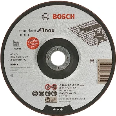 Imagen de Bosch Professional 1x Disco de Corte Standard for Inox (para Acero Inoxidable, Ø 180 x 1,6 22,23 mm, Cóncavo, Accesorio Amoladora)