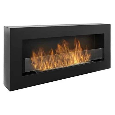 Imagen de Biokamin Nice House Box 90 x 40 cm con panel de cristal. 900 400 mm chimenea bioetanol pared negra. Una orgánica en forma caja para colgar la pared.