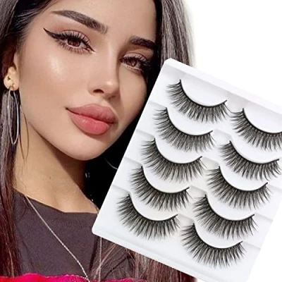 Imagen de Glowing Win Pestañas Postizas Naturales 5 Pares 3D Corto De Aspecto Natural Reutilizable Suave Falsas False Eye Wispy Lashes Hecho a mano Fake Eyelashes