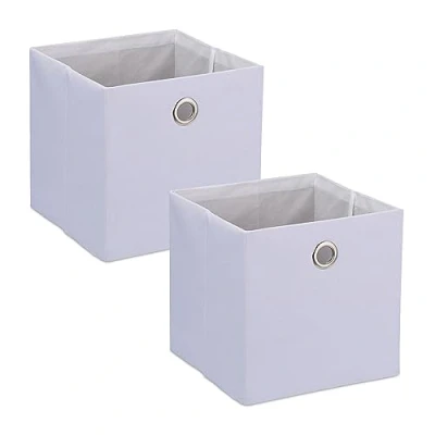 Imagen de Relaxdays Caja de Almacenamiento Cajas Almacenaje Plegables Set 2, Cajones Tela Pequeños, 16 x 20,5 25 cm, Pongotodos, Color Blanco, Poliéster, 20.5 cm