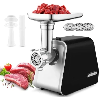 Imagen de COOCHEER Picadora de Carne Eléctrica 2000W, Máquina Acero Inoxidable 3 en 1 con Placas, Embutidor Salchichas y Accesorio Kibbe, para la Cocina Doméstica