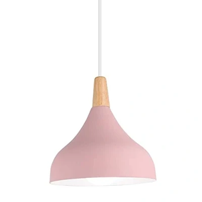 Imagen de Lámpara Colgante LED Lampara Salon Techo Comedor Luz E27 Pantalla Metal Madera (Rosa)